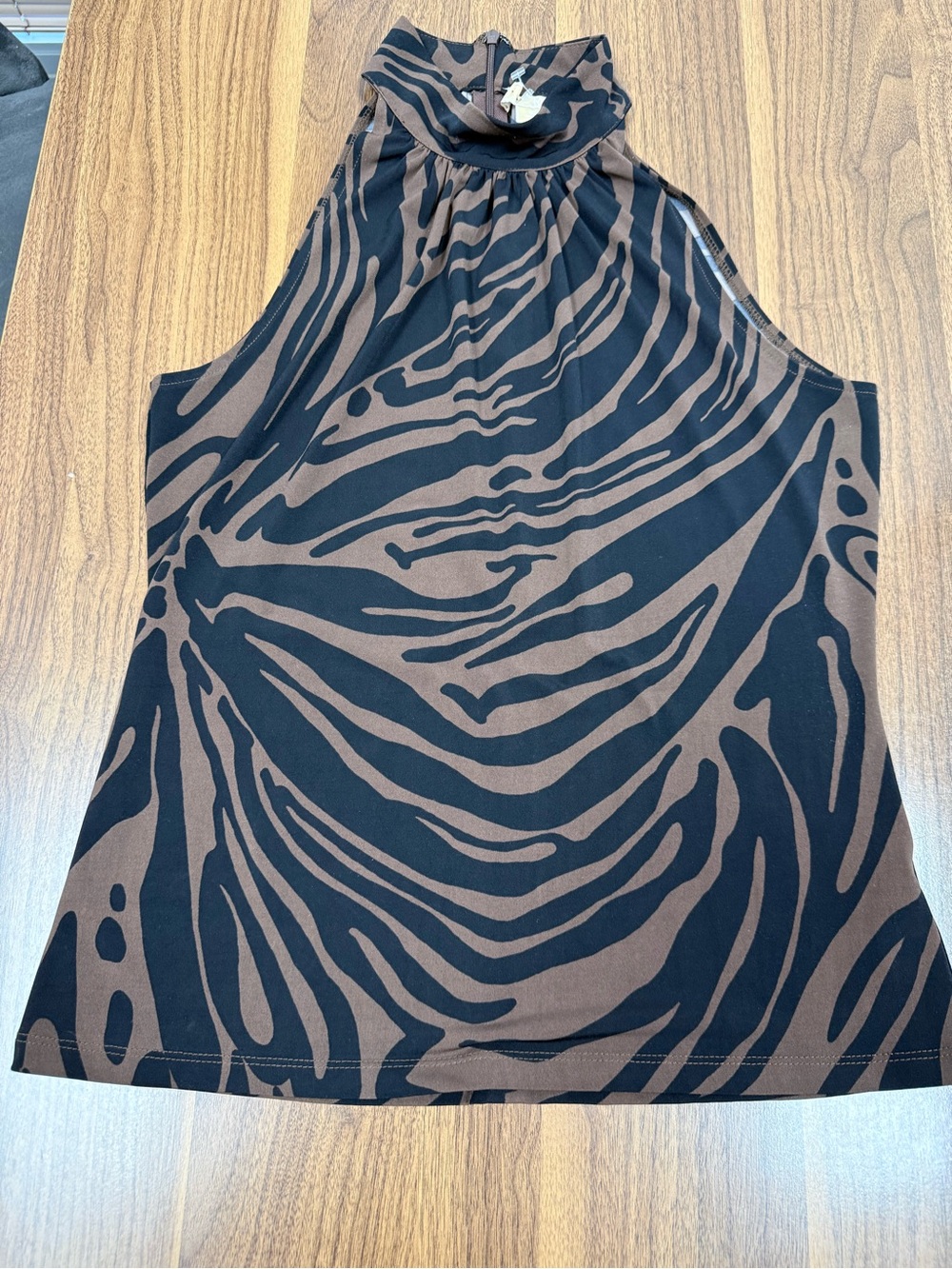 Michael Kors Brown and Black Sleeveless Mock Neck Dress Top